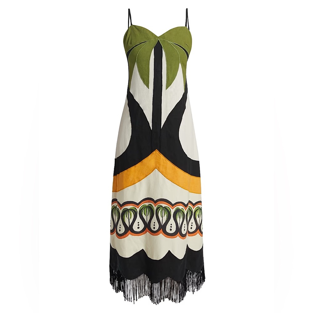 FARM Rio Coconut Tree Flow Cutwork Linen Midi Dress Women’s XS NWT - Picture 3 of 16